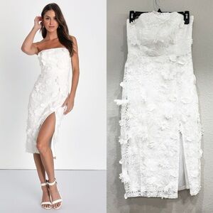 NWOT Lulus Elevated Sensation White 3D Floral Embroidered Midi Dress